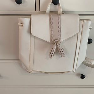 White and pink Lionel faux leather backpack. Used once: